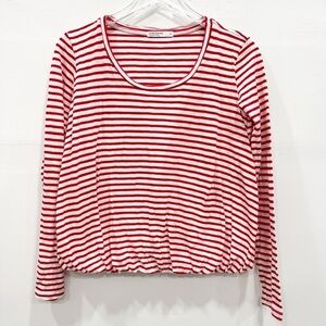 Stateside Red White Stripe Long Sleeve Bubble Hem Top Small